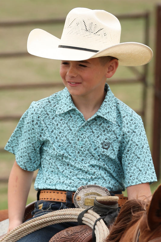 MTK7600014 | CINCH BOY'S BLUE WESTERN PRINT POLO