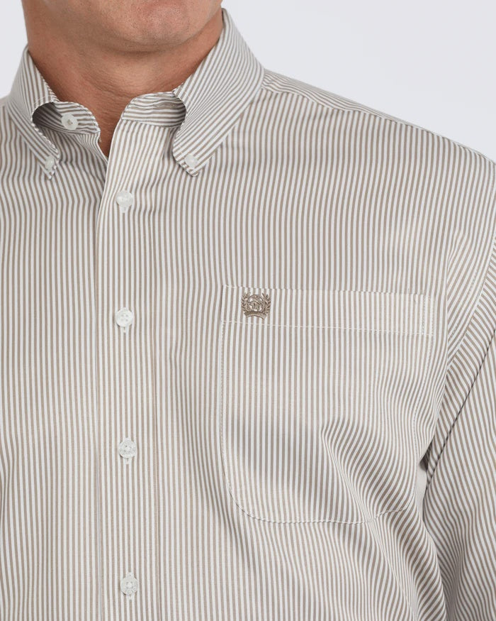 MTW1104731 | CINCH MEN'S TENCEL CLASSIC FIT KHAKI/WHITE STRIPES LS WESTERN SHIRT