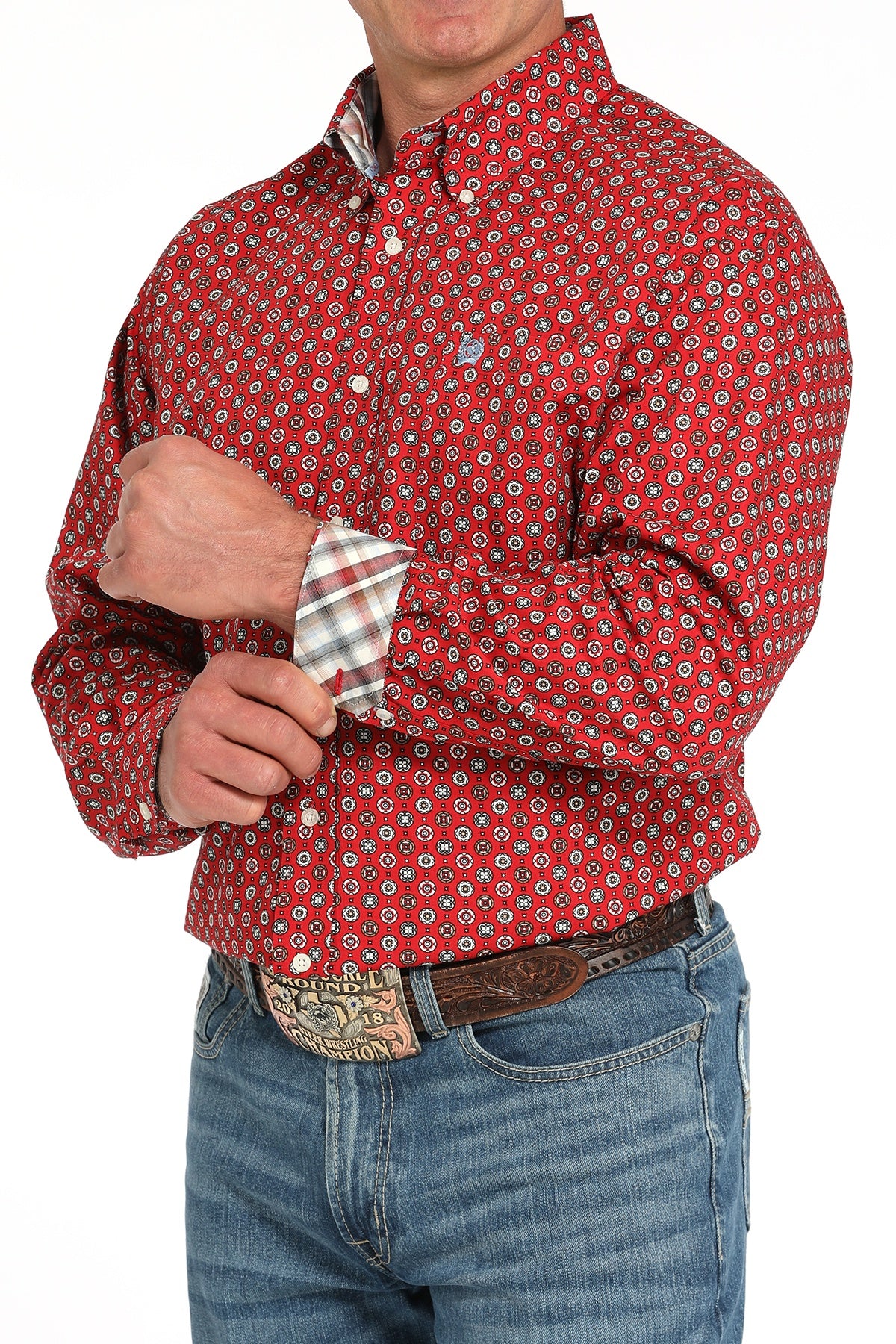 MTW1105945 | CINCH MEN'S RED CIRCLE GEO LS SHIRT
