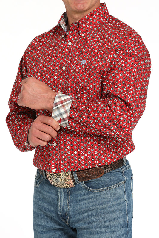 MTW1105945 | CINCH MEN'S RED CIRCLE GEO LS SHIRT