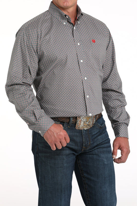 MTW1105985 | MEN'S CINCH GREY/RED DIAMOND PRINT L/S SHIRT