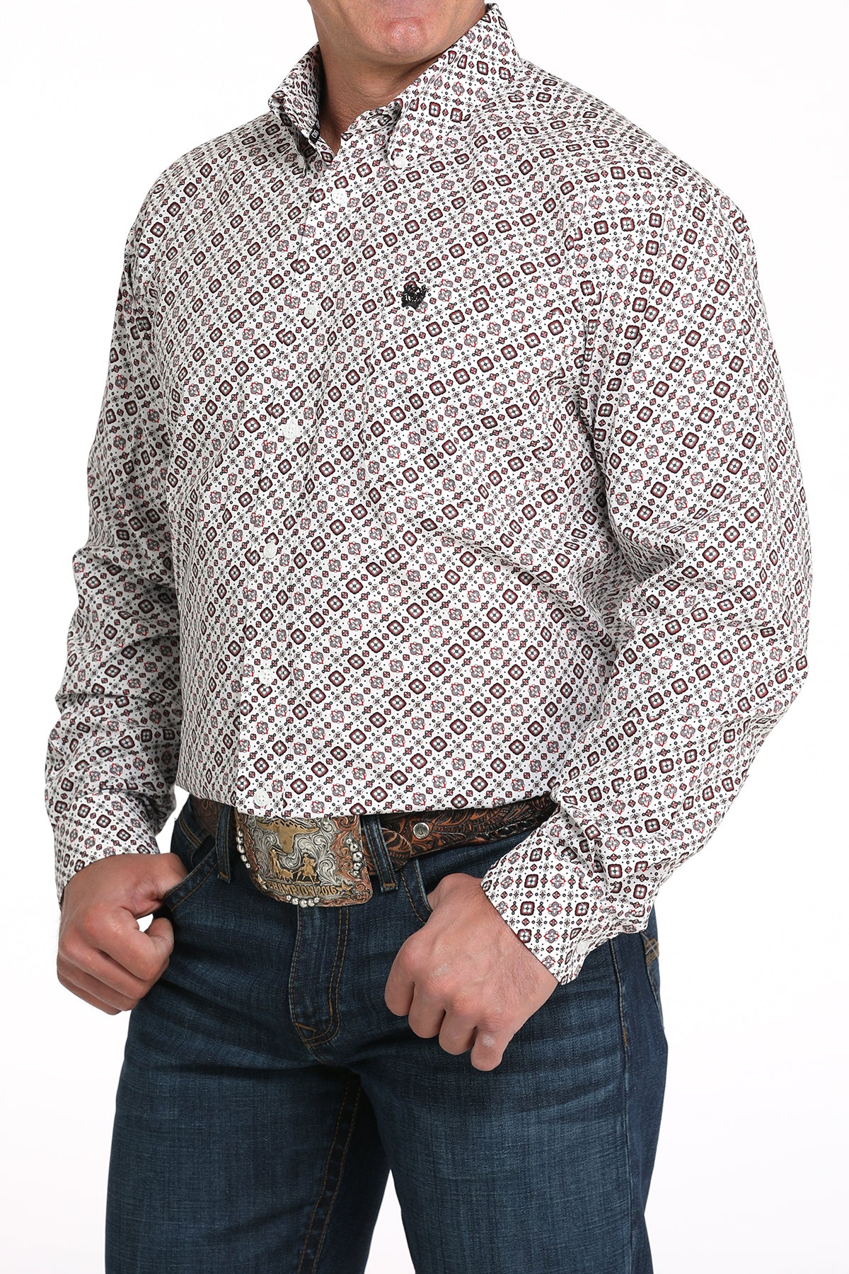 MTW1105989 | MEN'S CINCH WHITE GEO PRINT L/S SHIRT