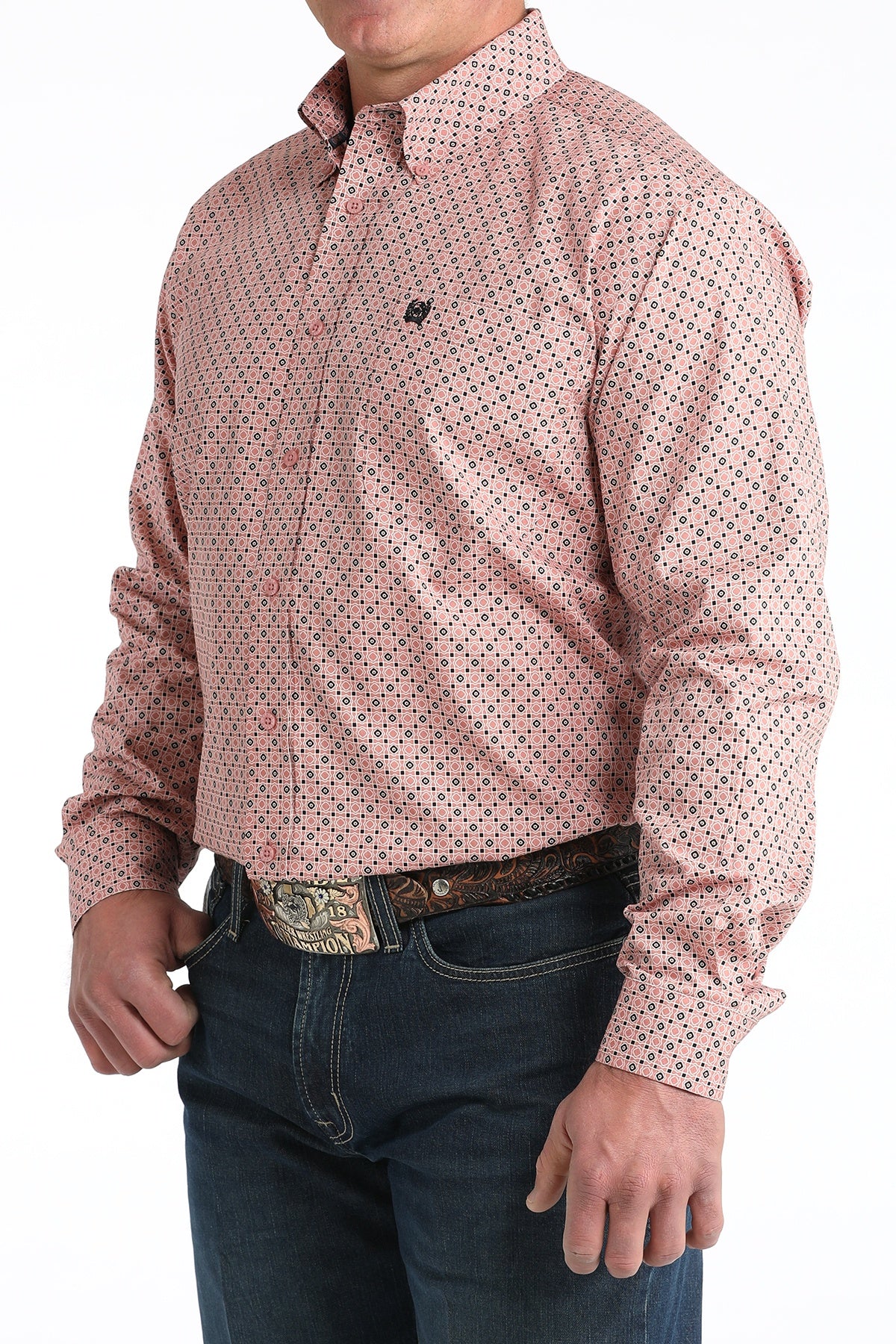 MTW1106014 | CINCH MEN'S GEO SQUARES LONGSLEEVE SHIRT - PINK