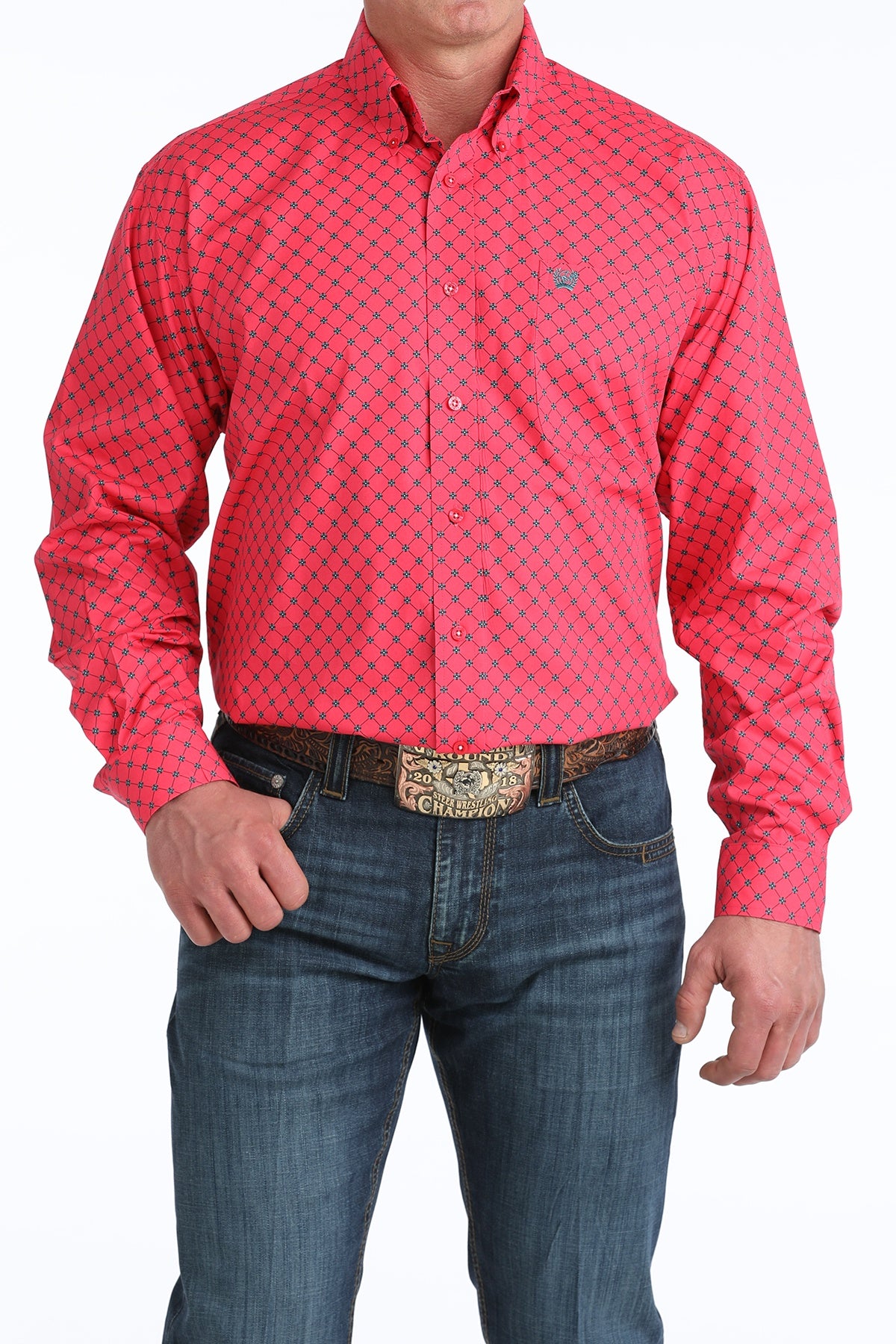 MTW1106046 CINCH MEN'S PINK L/S SHIRT