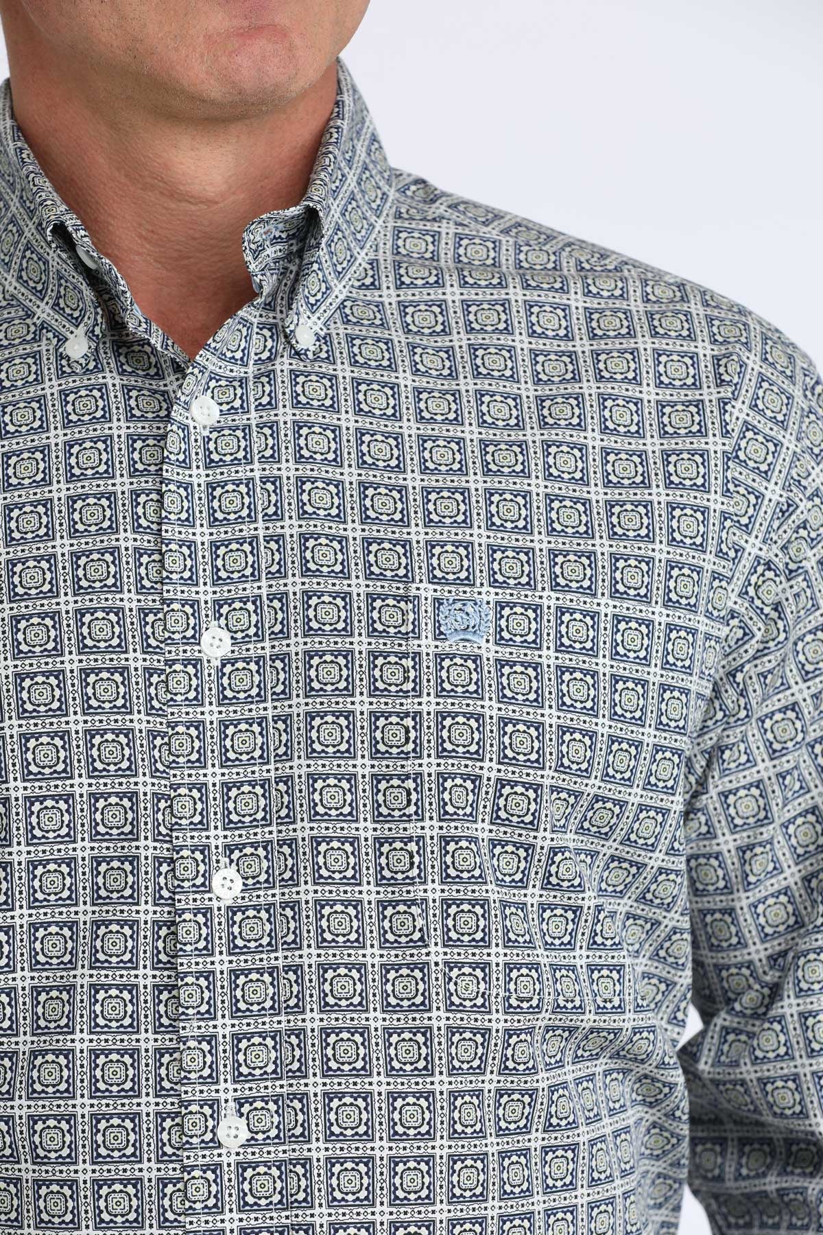 MTW1106080 | CINCH MEN'S WHITE SQUARES L/S BUTTON UP SHIRT