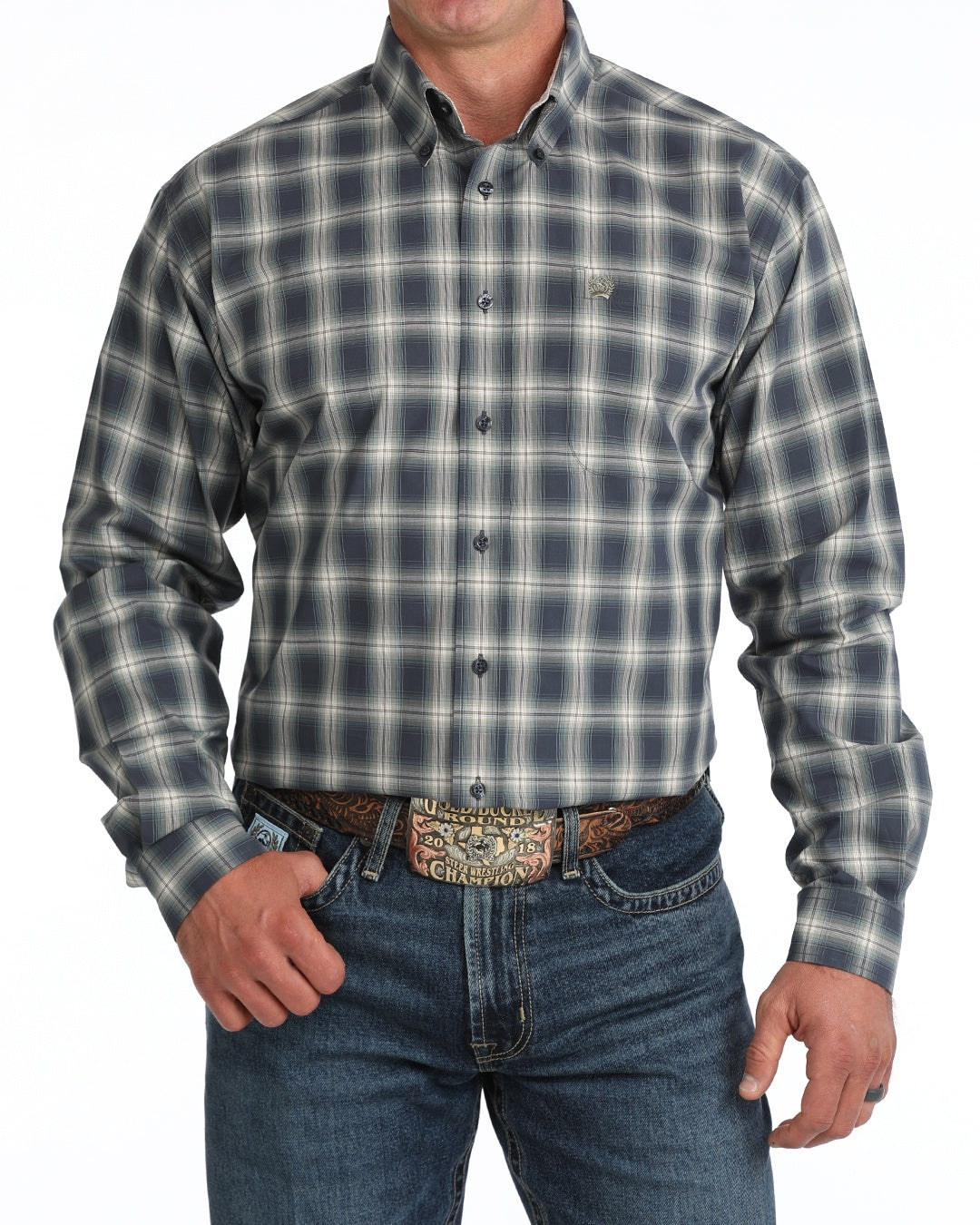 MTW1106129 | CINCH MENS BLUE PLAID L/S BUTTON UP