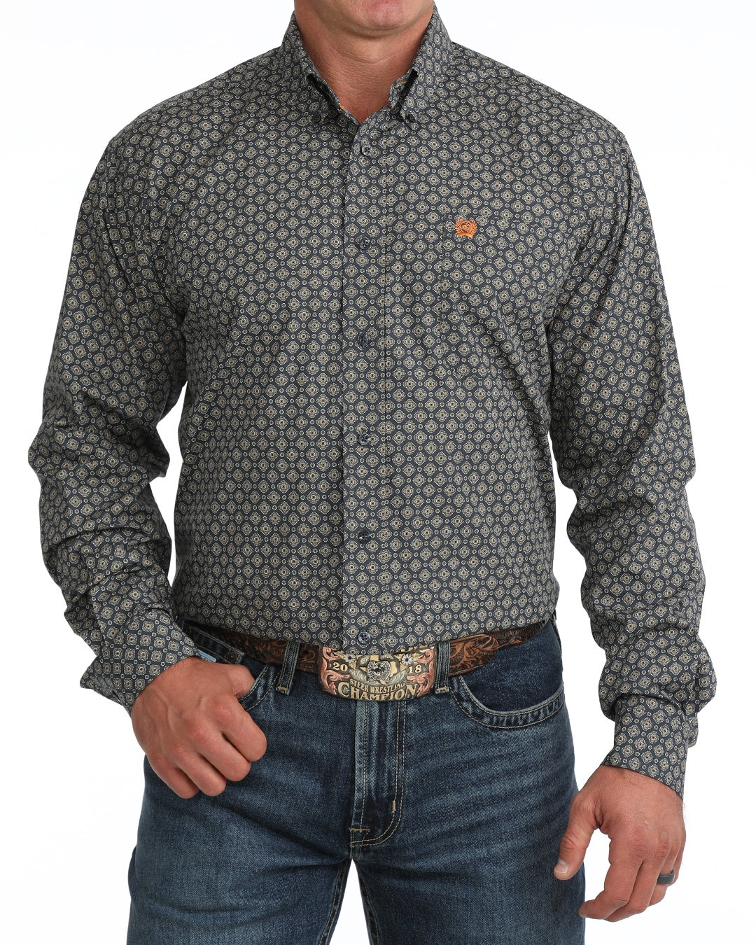 MTW1106131| CINCH MENS NAVY MEDALLION L/S BUTTON UP