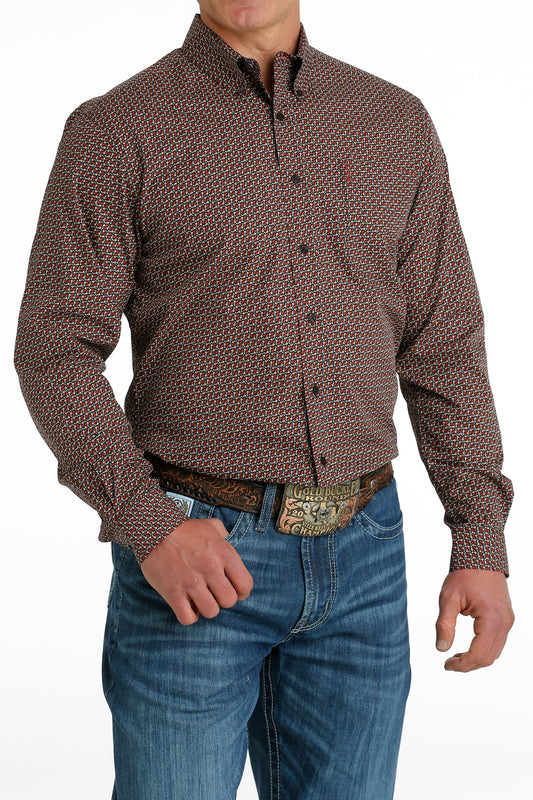 *FINAL SALE* MTW1347087 | CINCH MENS GEO BROWN RED LS BD