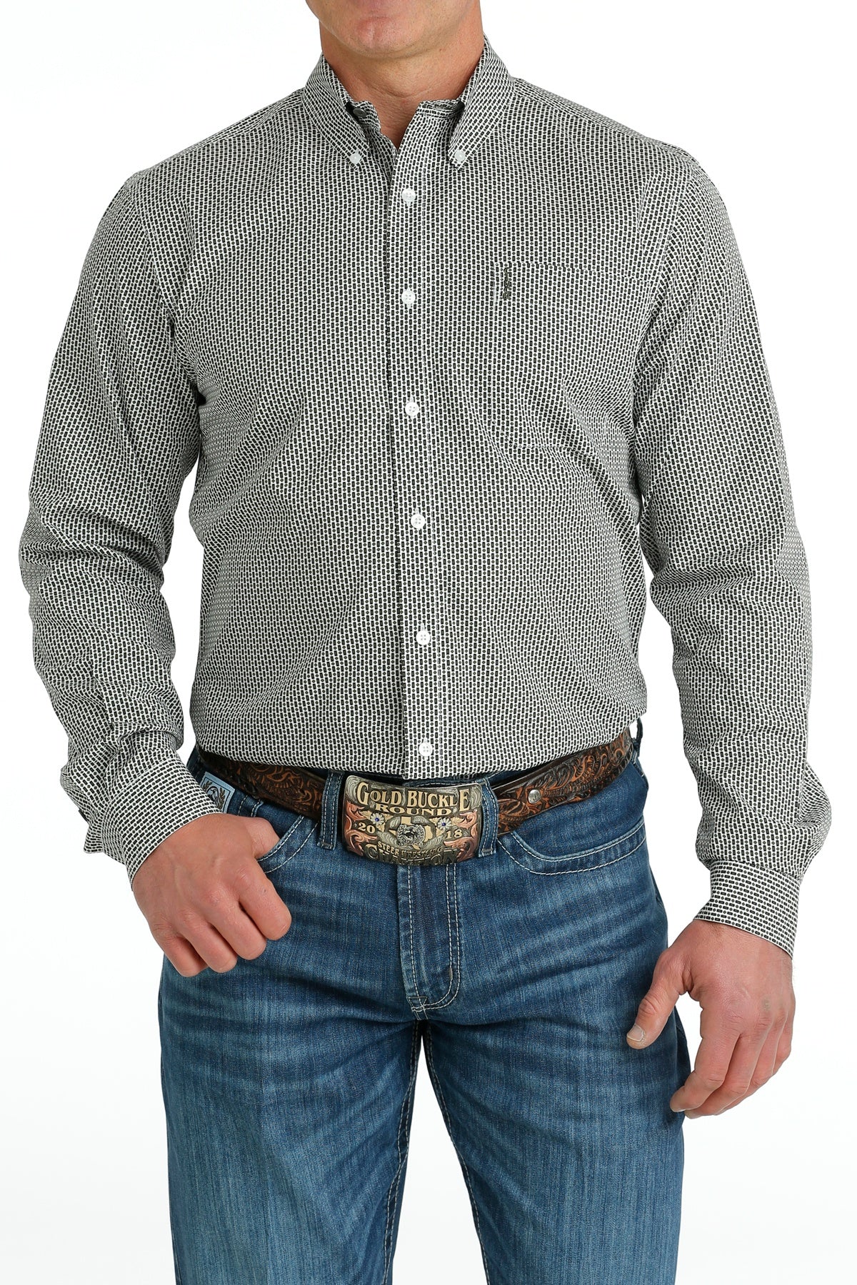 *FINAL SALE* MTW1347089 | CINCH MENS MODERN FIT WHITE GEO LS BD
