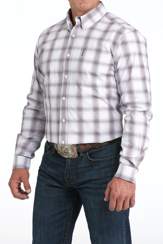 MTW1347139 | CINCH MENS WHITE MODERN PLAID L/S BUTTON UP
