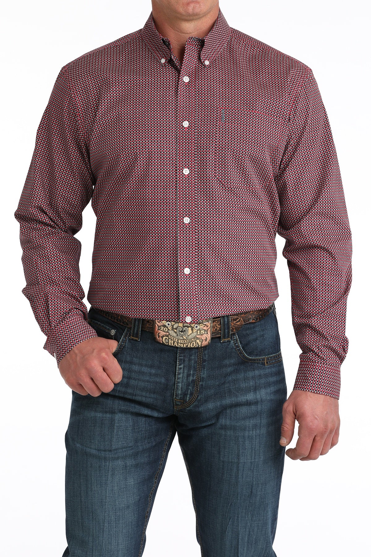 MTW1347151 CINCH MEN'S L/S PINK PRINT MODERN SHIRT