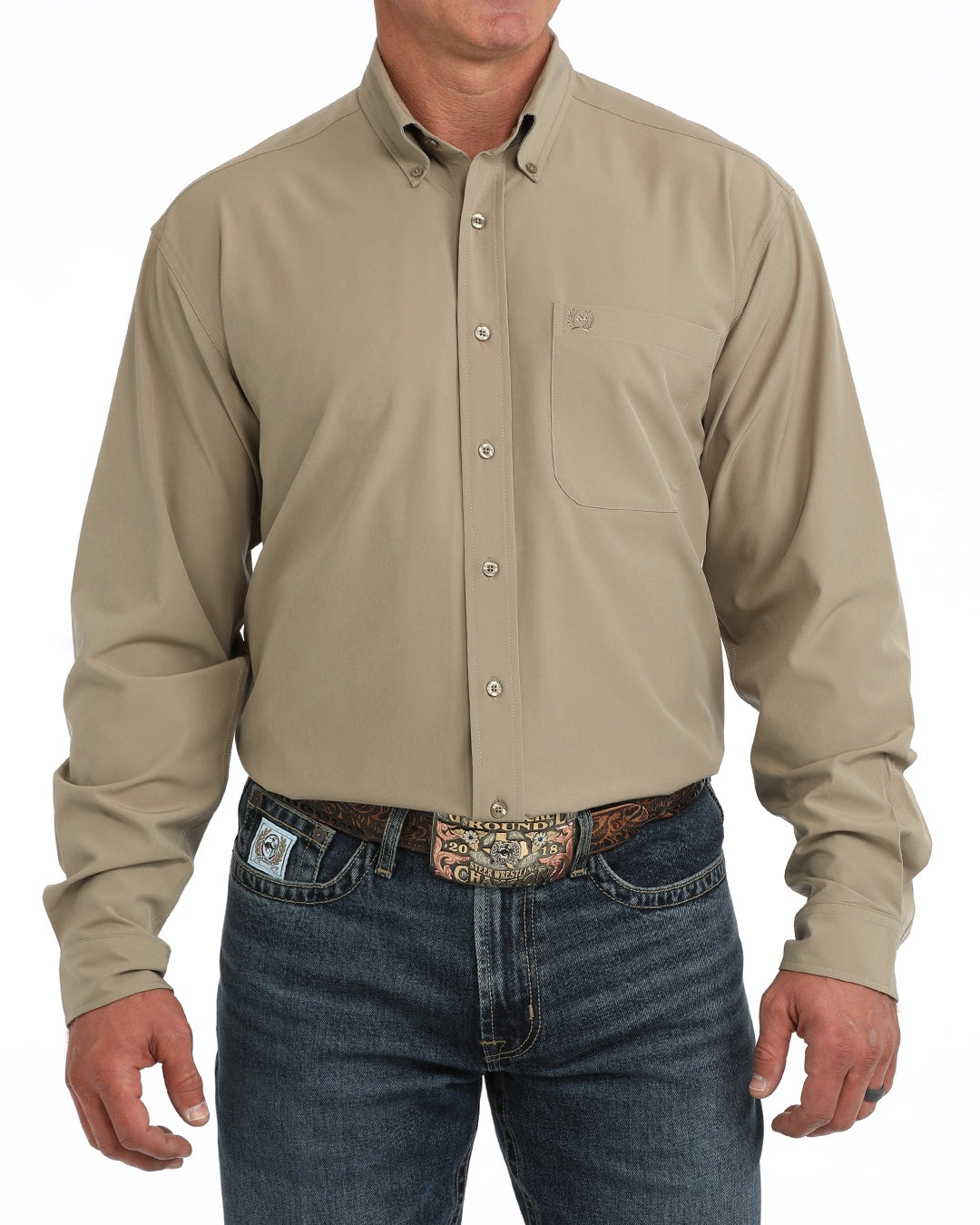MTW1862047 | CINCH MENS ARENAFLEX SOLID KHAKI BUTTON UP