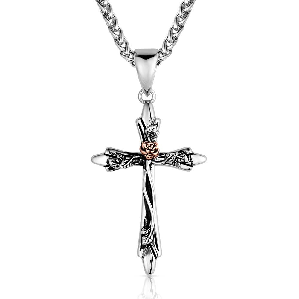 NC6528 | MONTANA SILVERSMITHS THORNS AND ROSES CROSS NECKLACE