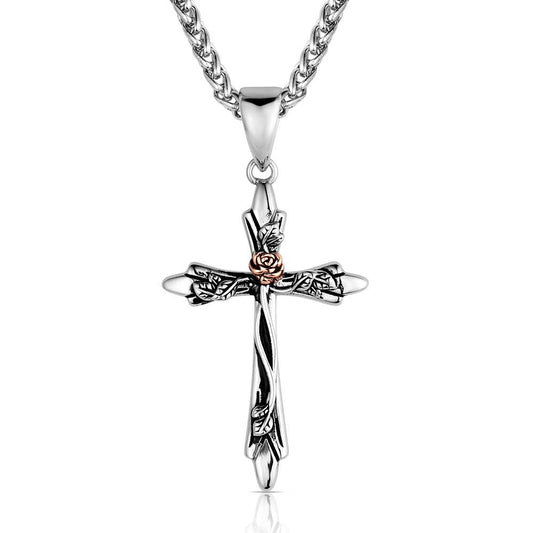 NC6528 | MONTANA SILVERSMITHS THORNS AND ROSES CROSS NECKLACE