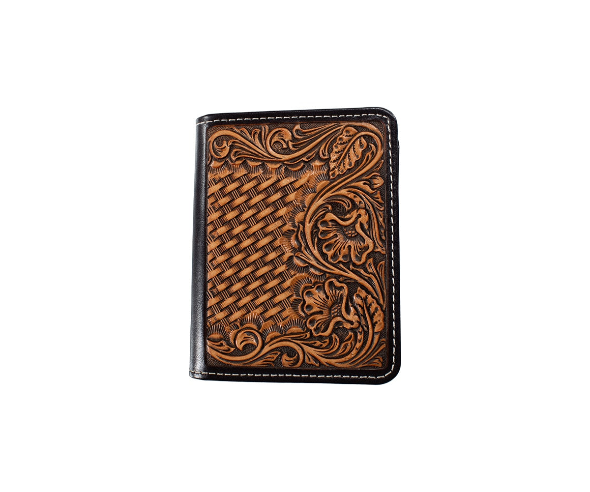 N500051902 | NOCONA BROWN FLORAL BASKET WEAVED BIFOLD WALLET