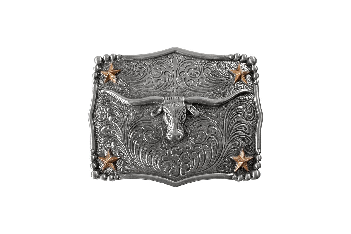 37970 | NOCONA RECTANGLE SCALLOPED LONGHORN BUCKLE
