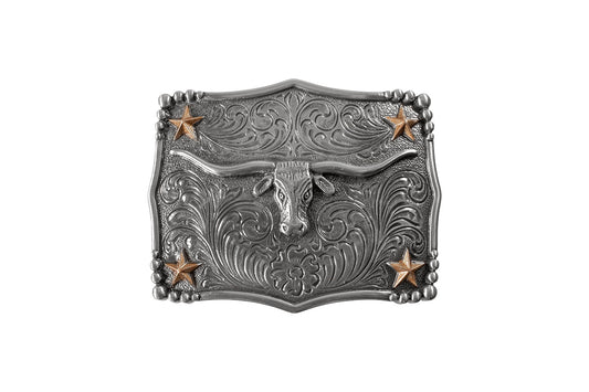 37970 | NOCONA RECTANGLE SCALLOPED LONGHORN BUCKLE