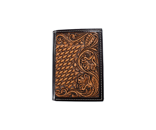 N500051802 |NOCONA BROWN FLORAL BASKET WEAVED TRIFOLD WALLET