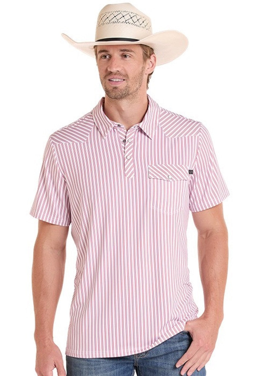 BM51T09060 | ROCK&ROLL MEN'S WHITE WESTERN STRIPES POLO