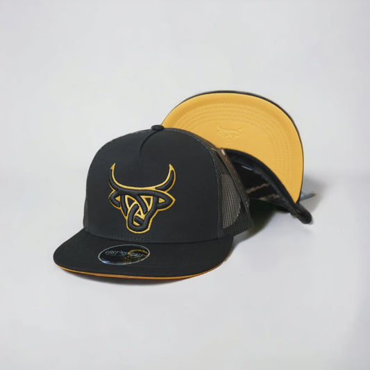 LOST CALF BLACK GOLD FLAT CAP