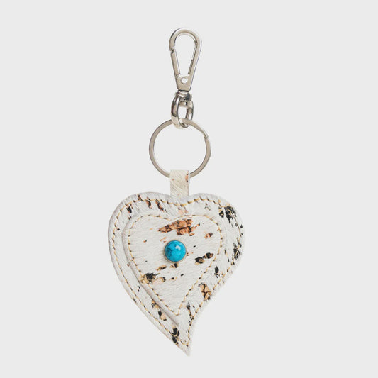 S-10869 | MYRA HEART'S LOVE BROWN & WHITE HAIR-ON HIDE LEATHER KEY FOB