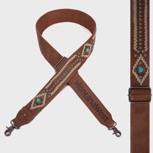 PST-2010BR MONTANA WEST STRAP BROWN - CROSSBODY- GUITAR STYLE TOOLED