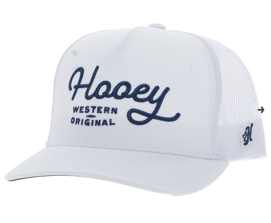 2560T-WH/ HOOEY WHITE/WHITE OG TRUCKER CAP W/ BLUE STITCHING