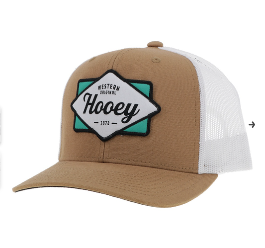 2422T-TNWH/HOOEY TAN/WHITE/TEAL DIAMOND TRUCKER CAP