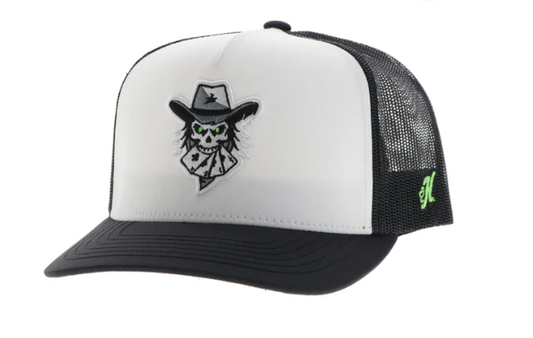 AG001T-WHBK/ HOOEY AUSTIN GAMBLERS SKULL WHITE/BLACK CAP