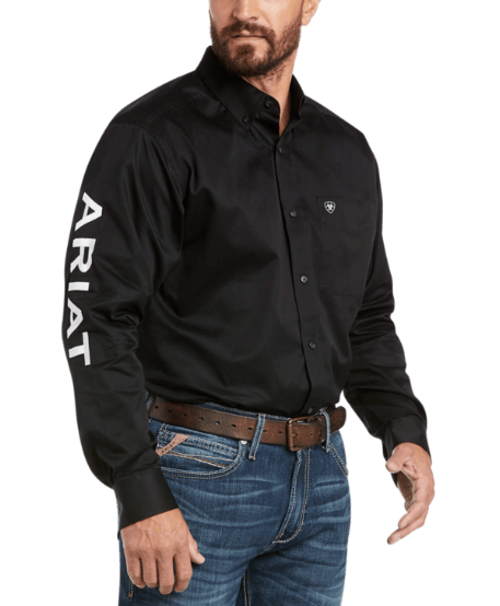 10017497 | ARIAT MEN'S BLACK/WHITE TEAM LOGO TWILL CLASSIC FIT L/S SHIRT