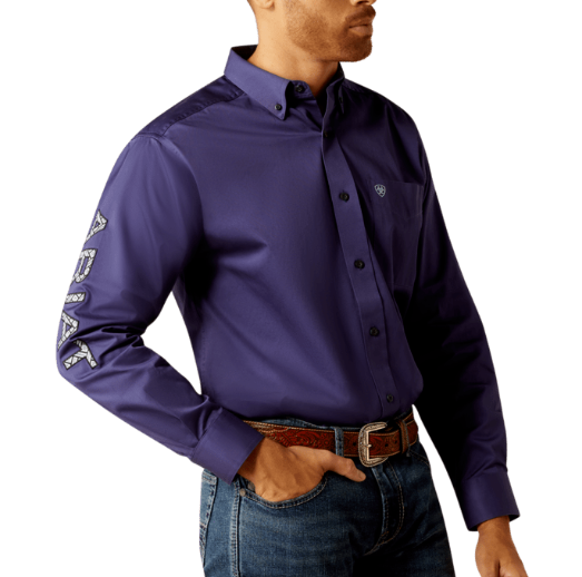 10052822 | ARIAT MEN'S DARK BLUE/ LIGHT BLUE TEAM LOGO CLASSIC FIT LS SHIRT