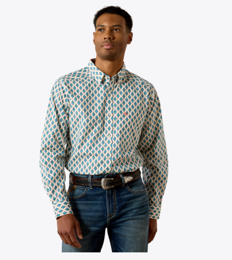 10071036 | ARIAT MEN'S JAZIEL FITTED LS SHIRT - WHITE SOUTHWEST DIAMOND