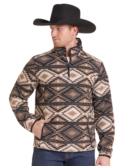 DM91C09257 | ROCK & ROLL MENS AZTEC BERBER 1/4 ZIP PULLOVER - TAUPE