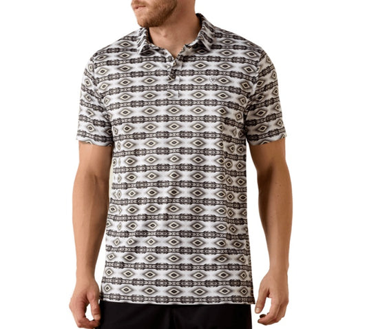 10071094 | ARIAT MEN'S PRISTINE WHITE GEO STRIPE FITTED POLO
