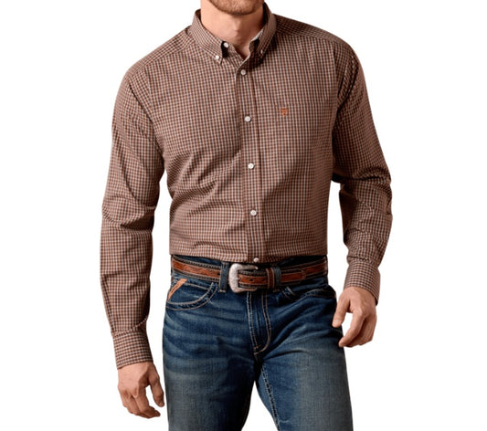 10071742 | ARIAT MEN'S WRINKLE FREE COEN CLASSIC FIT LS SHIRT- CHESTNUT PLAID