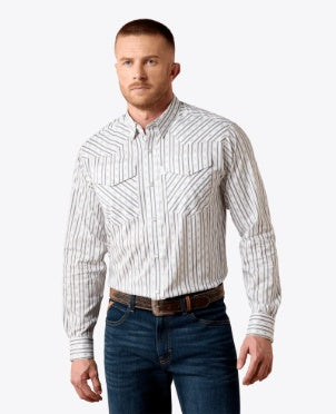 10079769 | ARIAT MEN'S EVERYTHING CLASSIC FIT L/S SNAP SHIRT - WHITE GEO STRIPE