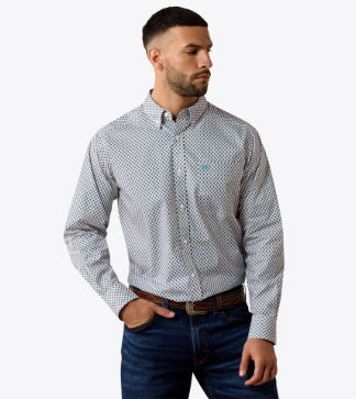 10079422 | ARIAT MEN'S PEREZ CLASSIC FIT L/S SHIRT - WHITE GEOMETRIC