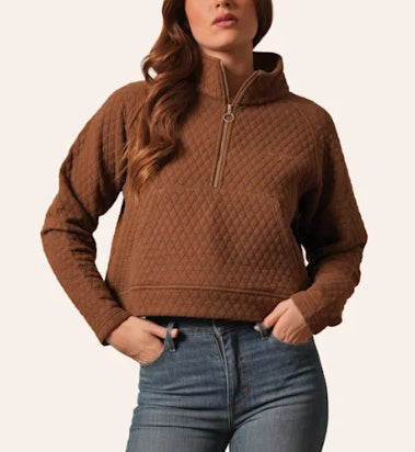 KIMES RANCH WOMEN'S RITA QUILTED QUARTER ZIP SWEATER - BROWN