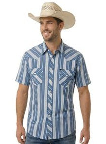 BMN3S11273 | ROCK&ROLL MEN'S STRIPE S/S SNAP SHIRT - BLUE