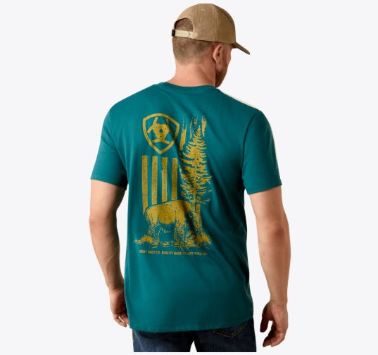 10073412 | ARIAT MEN'S BISON WANDER FLAG CLASSIC FIT S/S T-SHIRT - MEDITERRANEAN