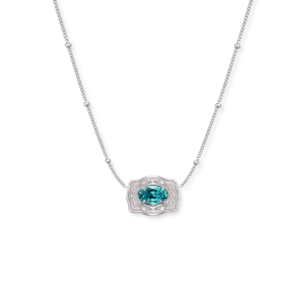 SPURWEST SILVER ULTRA MINI BIRTHSTONE BELT BUCKLE NECKLACE