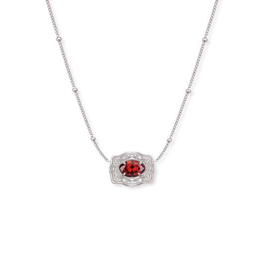 SPURWEST SILVER ULTRA MINI BIRTHSTONE BELT BUCKLE NECKLACE