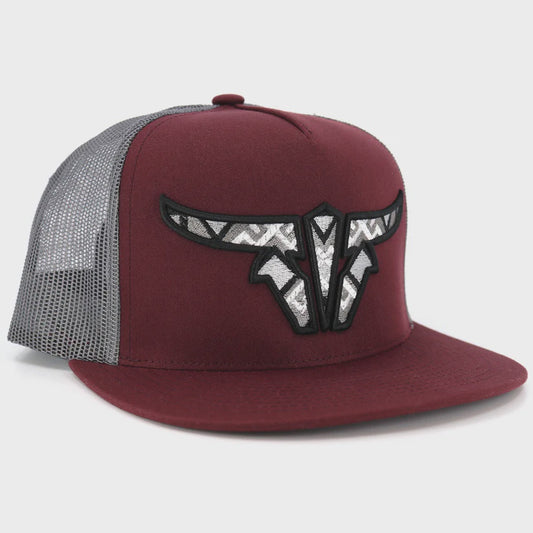 TORO BULL AZTEC MAROON/GREY TRUCKER HAT FLAT VISOR