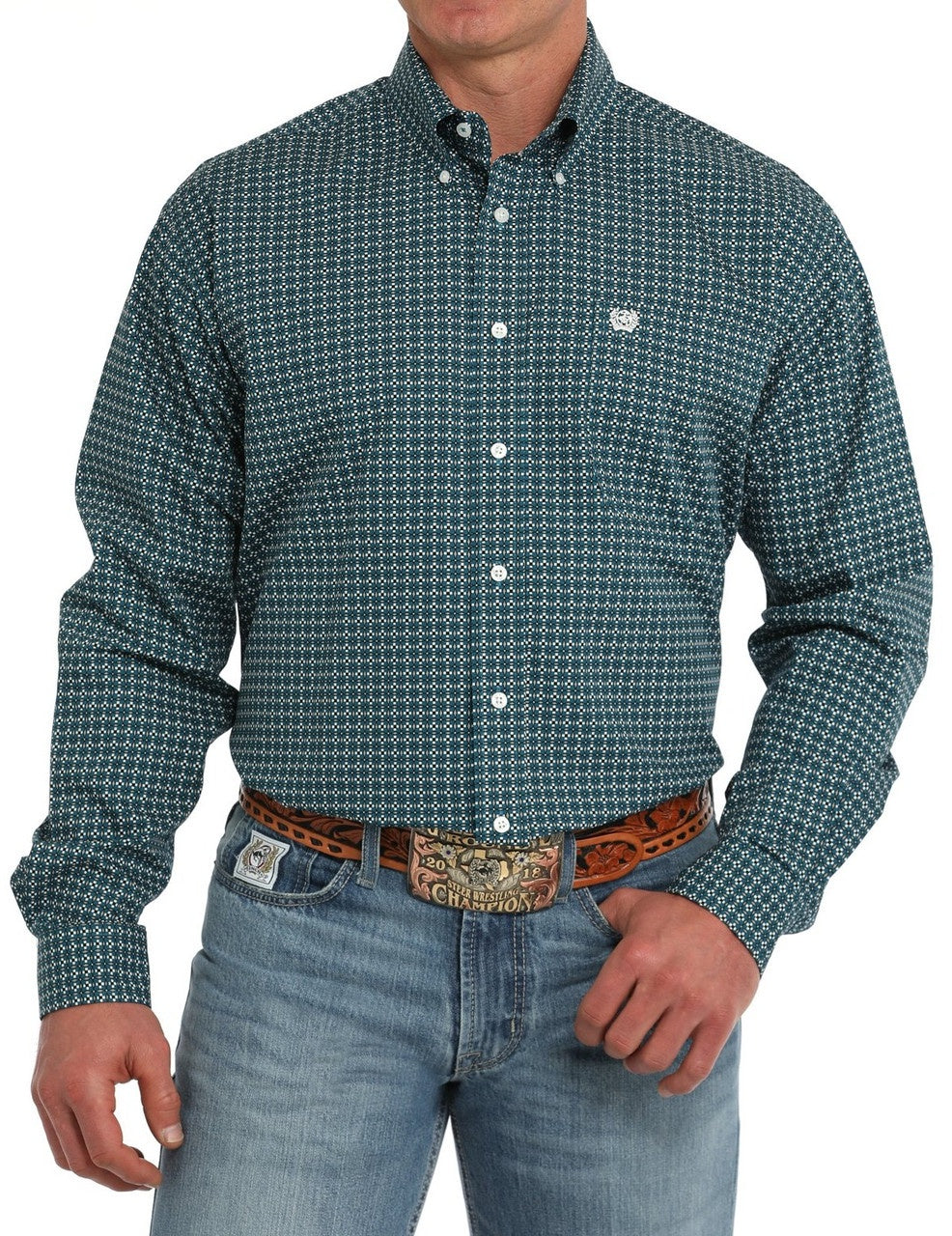 MTW1105866 | CINCH MENS TEAL GEO L/S SHIRT