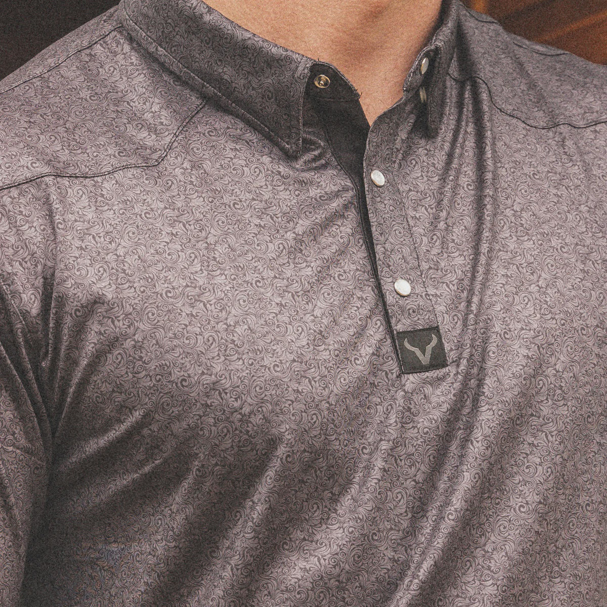 AP-226-001 | VEXIL MEN'S WESTERN BLACK FLORAL PEARL SNAP POLO