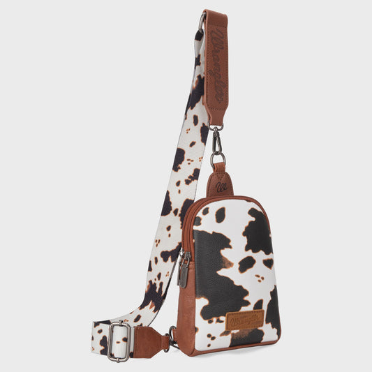 WG133-210BR | WRANGLER COW PRINT BROWN CROSSBODY