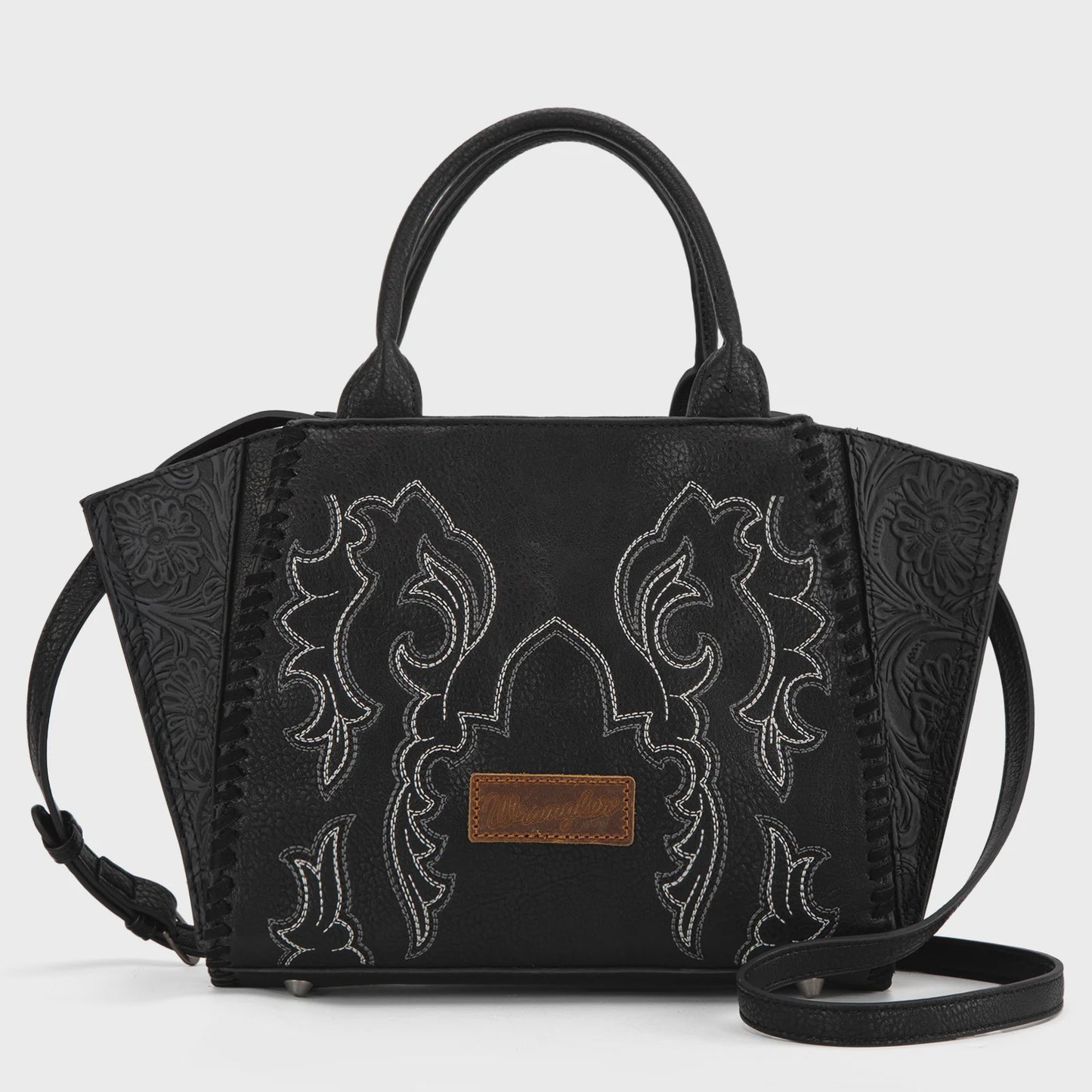 WG145G-8300BK | WRANGLER EMBROIDERED TRAPEZOID CONCEALED CARRY TOTE - BLACK