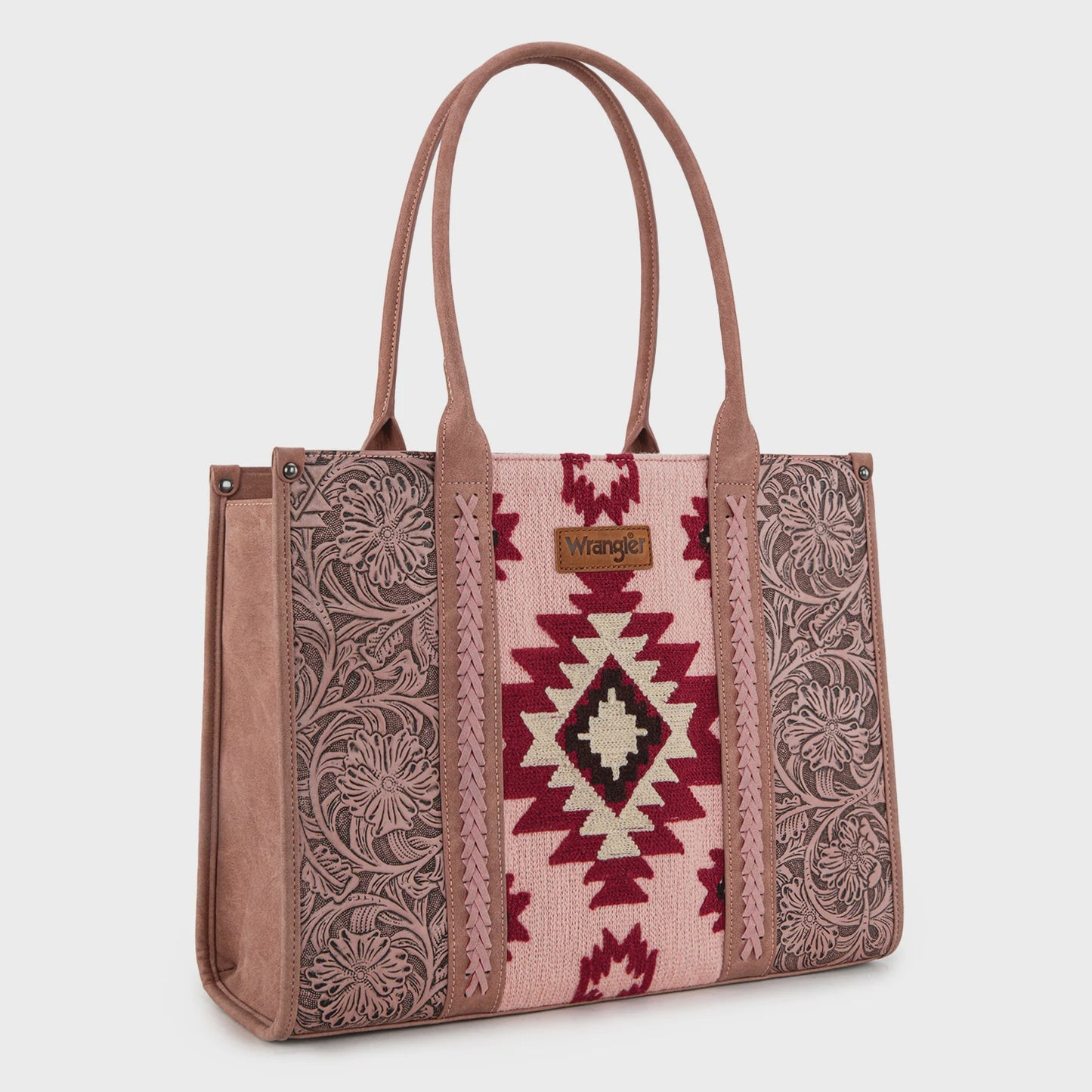 WG226G-8119DPK | WRANGLER TOOLED AZTEC CONCEALED CARRY LARGE TOTE - DARK PINK