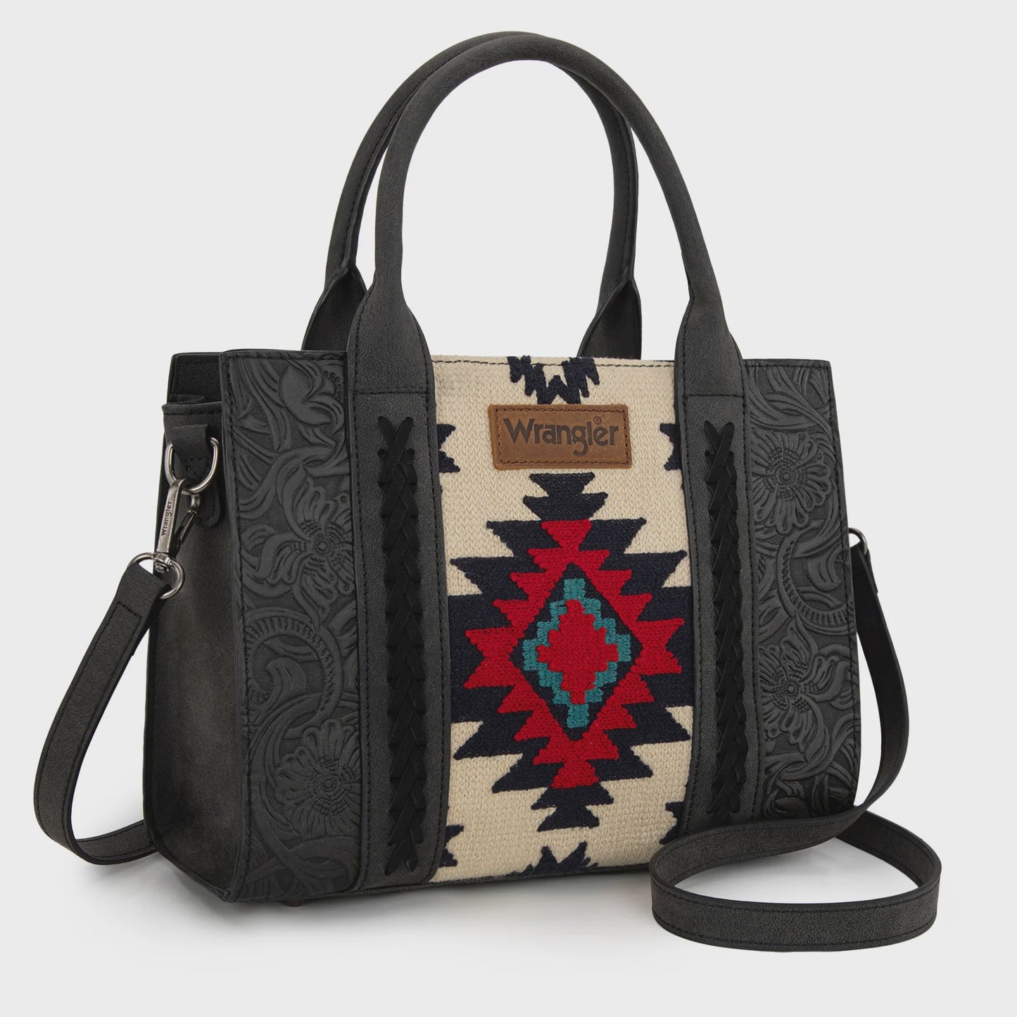 WG226-8120BK | WRANGLER BLACK AZTEC PATTERN PRINT TOTE/CROSSBODY