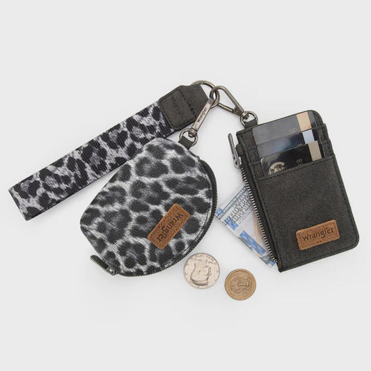 WG296-W0051BK | WRANGLER BLACK LEOPARD 3PC POUCH WRISTLET